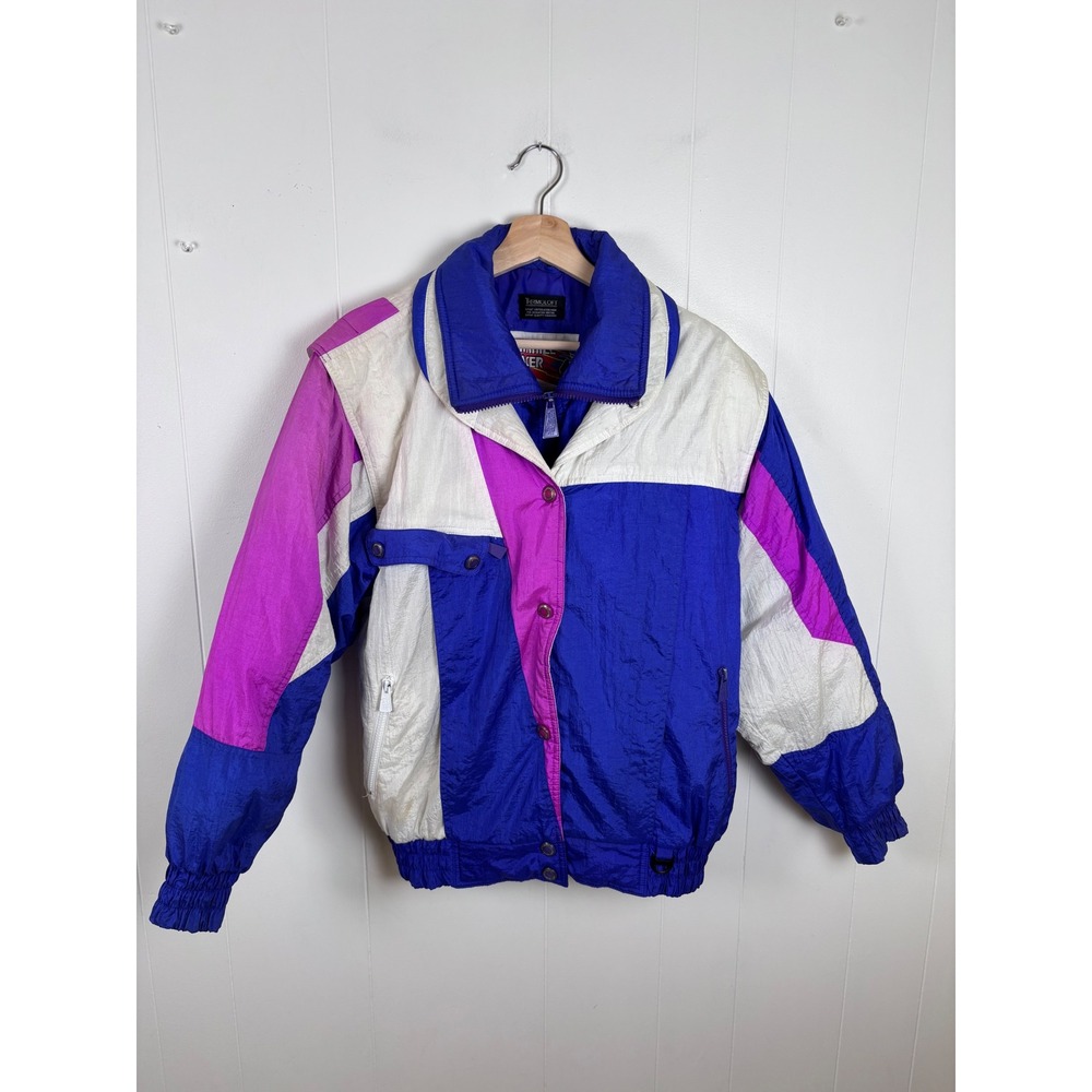 Vintage 80s Downhill Racer Ski Jacket Parachute Full‎ Zip Sz M Colorful - READ